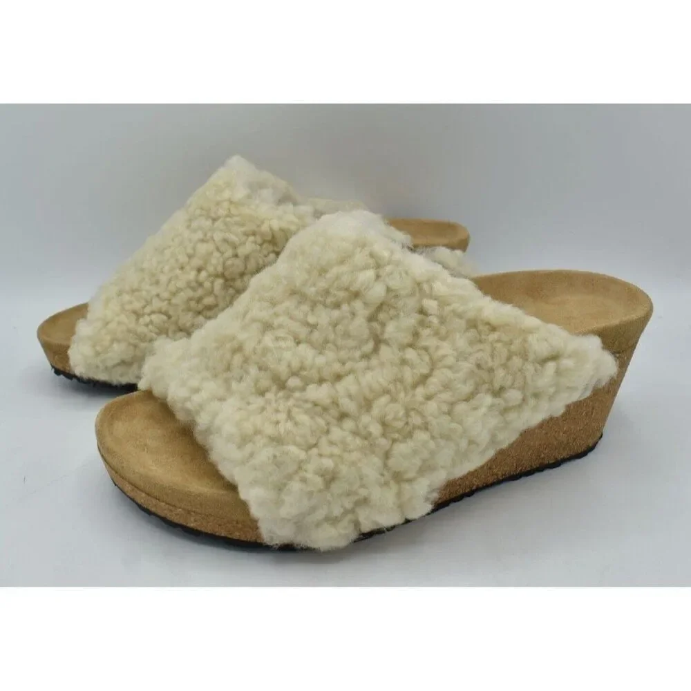 Papillio Birkenstock EU 38 US 7 Namica Teddy Eggshell Narrow‎ Fit Wedge Sandals